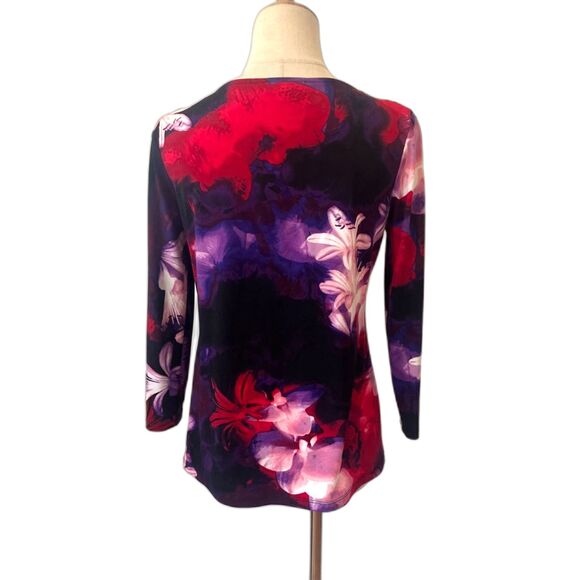 Calvin Klein XS Liquid Knit Blouse Red Purple Keyhole 3/4 Sleeves - Picture 2 of 8